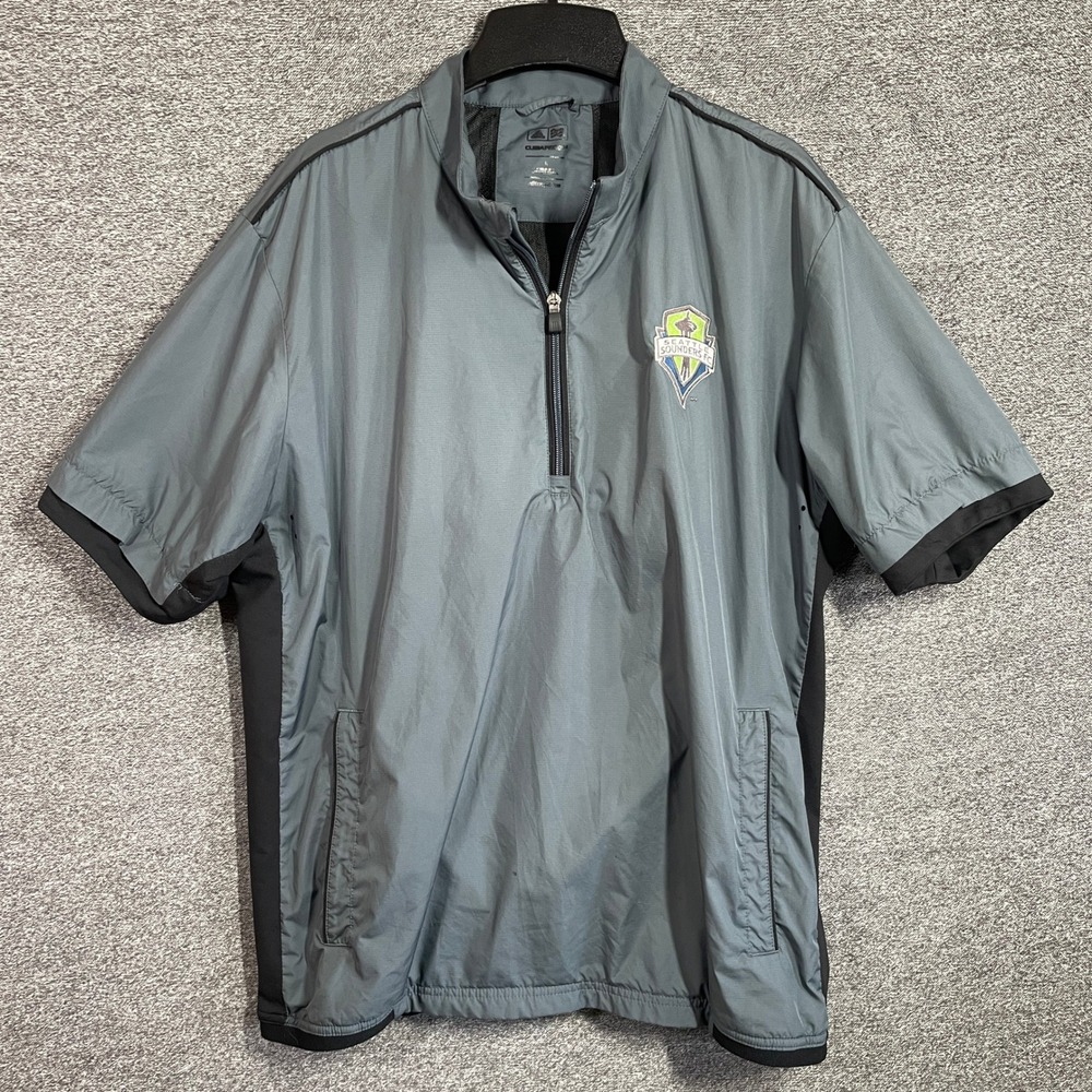 Adidas Golf Seattle Sounders FC ClimaProof Short Sleeve Windbreaker Grey Large